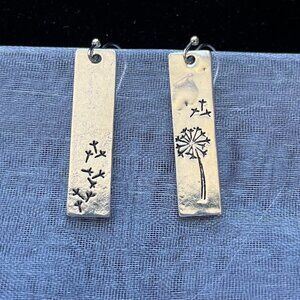 NEW Silvertone Rectangle Dandelion Earrings